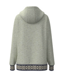 Gray hoodie with Aztec patterned cuffs and hem on a white background
