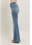 Steph High Waisted Trouser Flares being modeled on a women in front of white background.