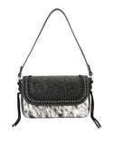 Trinity Ranch Hair-On Cowhide Vintage Floral Tooled Shoulder Bag - Black