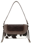 Trinity Ranch Hair-On Cowhide Vintage Floral Tooled Shoulder Bag - Coffee