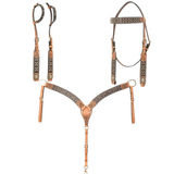 Stock photo of the Crystal Collection Breast Collar, Double Ear Headstall, and Browband Headstall.