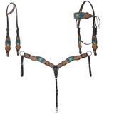 Stock photo of the Beaded Cactus Breast Collar, One Ear Headstall, Browband Headstall.