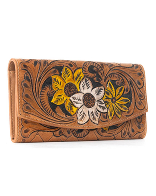 Brown Garden Tooled Leather Wallet by Myra Bag