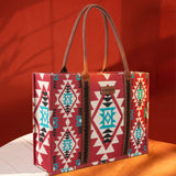 Wrangler Southwestern Pattern Dual Sided Print Canvas Wide Tote - Burgundy