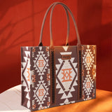 Wrangler Southwestern Pattern Dual Sided Print Canvas Wide Tote - Coffee