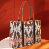 Wrangler Southwestern Pattern Dual Sided Print Canvas Wide Tote - Light Coffee