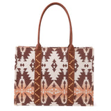 Wrangler Southwestern Pattern Dual Sided Print Canvas Wide Tote - Light Coffee
