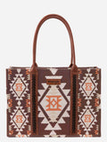 Wrangler Southwestern Pattern Dual Sided Print Canvas Wide Tote - Coffee