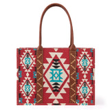 Wrangler Southwestern Pattern Dual Sided Print Canvas Wide Tote - Burgundy