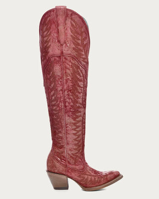 Scarlet Reign Tall Embroidered J Toe Boots in Distressed Red by Corral Boots