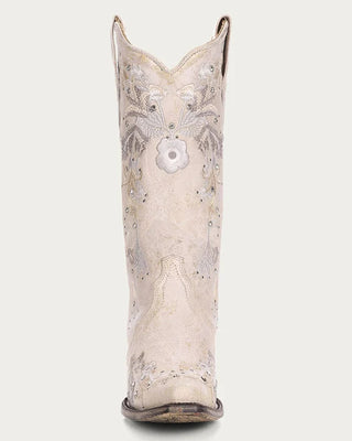 Crystal Meadow Floral Snip Toe Boots in White by Corral Boots