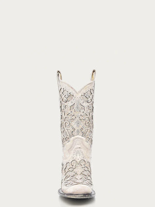 Ivory Reverie Crystal Square Toe Boots in White by Corral Boots
