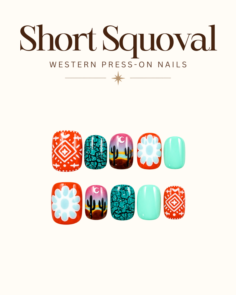 Short Squoval Western Press-On Nails