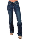 Cowgirl Tuff - White Boot Stitch Flannel-Lined Jeans – Natural Waist Bootcut