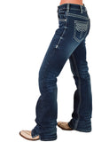 Cowgirl Tuff - White Boot Stitch Flannel-Lined Jeans – Natural Waist Bootcut