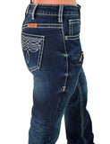 Cowgirl Tuff - White Boot Stitch Flannel-Lined Jeans – Natural Waist Bootcut