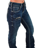 Cowgirl Tuff - White Boot Stitch Flannel-Lined Jeans – Natural Waist Bootcut