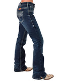 Cowgirl Tuff - White Boot Stitch Flannel-Lined Jeans – Natural Waist Bootcut