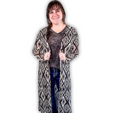 Delta Black and Ivory Aztec Long Sleeve Mesh Duster