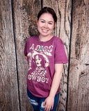 Adios Cowboy Distressed Graphic Tee - Vintage Berry - Apparel - Country Deep Apparel - Bronco Western Supply Co.