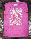Adios Cowboy Distressed Graphic Tee - Vintage Berry - Apparel - Country Deep Apparel - Bronco Western Supply Co.