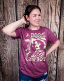 Adios Cowboy Distressed Graphic Tee - Vintage Berry - Apparel - Country Deep Apparel - Bronco Western Supply Co.
