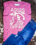 Adios Cowboy Distressed Graphic Tee - Vintage Berry - Apparel - Country Deep Apparel - Bronco Western Supply Co.