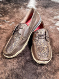 Adrienne Twisted X Boat Shoe Driving Moc - Brown & Embossed Flower - Women's Shoes - Twisted X - Bronco Western Supply Co.