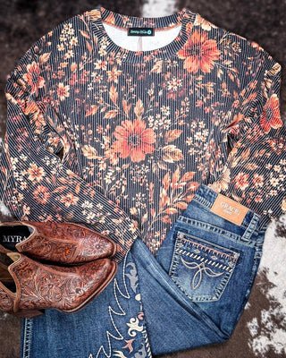 Amber Blossom Ribbed Sweater Top by Sterling Kreek – Shirts & Tops from Bronco Western Supply Co.