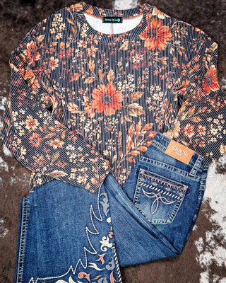 Amber Blossom Ribbed Sweater Top by Sterling Kreek – Shirts & Tops from Bronco Western Supply Co.