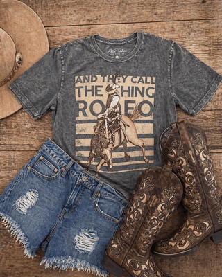 And They Call The Thing Rodeo Graphic Tee - Gray – Apparel from Bronco Western Supply Co.