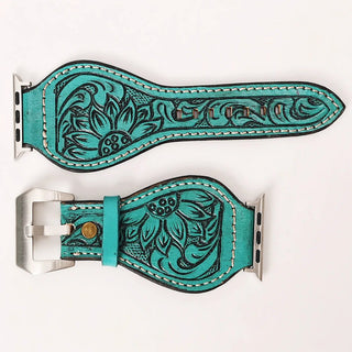 Aqua Sunflower Tooled Leather Smart Watch Band by American Darling – Accessories from Bronco Western Supply Co.