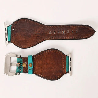Aqua Sunflower Tooled Leather Smart Watch Band by American Darling – Accessories from Bronco Western Supply Co.
