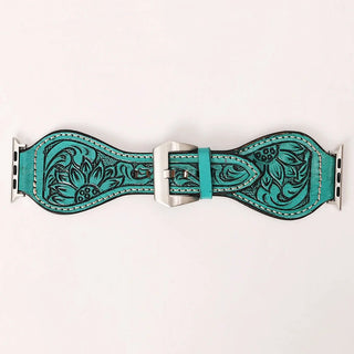Aqua Sunflower Tooled Leather Smart Watch Band by American Darling – Accessories from Bronco Western Supply Co.