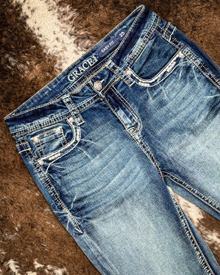 Arielle Aztec Easy Bootcut Jeans in Medium Wash by Grace in LA – Apparel from Bronco Western Supply Co.