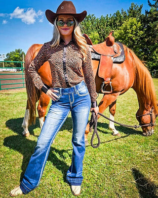 Arrows Pull On Trouser Jeans in Medium Wash by Cowgirl Tuff – Apparel from Bronco Western Supply Co.