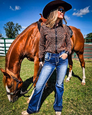 Arrows Pull On Trouser Jeans in Medium Wash by Cowgirl Tuff – Apparel from Bronco Western Supply Co.