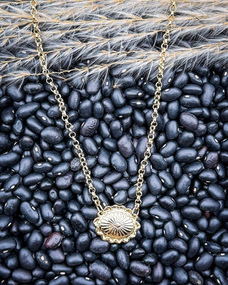 Aurelia Crest 18K Gold Plated Concho Necklace – Jewelry from Bronco Western Supply Co.