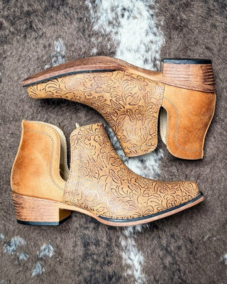 Ava Embossed Bootie in Tan by Roper – Women's Shoes from Bronco Western Supply Co.