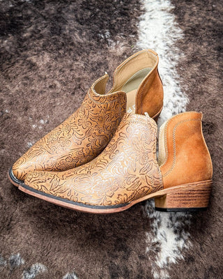 Ava Embossed Bootie in Tan by Roper – Women's Shoes from Bronco Western Supply Co.