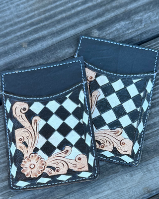 Hadley Checkered Leather Card Holder in Turquoise by Countryside Co.