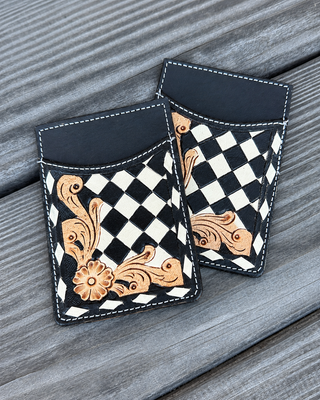 Hadley Checkered Leather Card Holder in Black by Countryside Co.