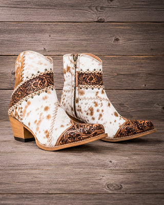 Darcy Ridge Hair-On Hide Booties in Brown by Myra Bag