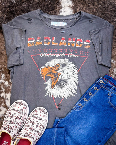 Badlands Motorcycle Club Graphic Tee - Faded Black - Apparel - Country Deep Apparel - Bronco Western Supply Co.