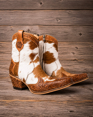 Georgia Trail Hair-On Hide Tooled Leather Boots by Myra Beg