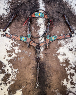 Beaded Cactus Breast Collar and Headstall - Pieces Sold Separate - Horse Tack - Rafter T Ranch Co. - Bronco Western Supply Co.