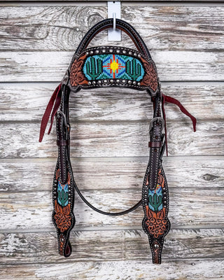 Beaded Cactus Breast Collar and Headstall - Pieces Sold Separate – Horse Tack from Bronco Western Supply Co.
