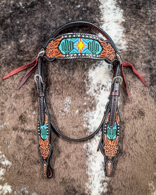 Beaded Cactus Breast Collar and Headstall - Pieces Sold Separate – Horse Tack from Bronco Western Supply Co.