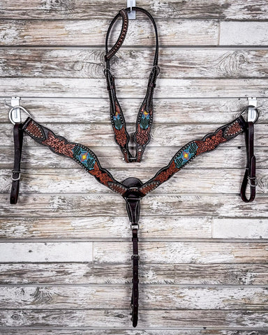 Beaded Cactus Breast Collar and Headstall - Pieces Sold Separate - Horse Tack - Rafter T Ranch Co. - Bronco Western Supply Co.