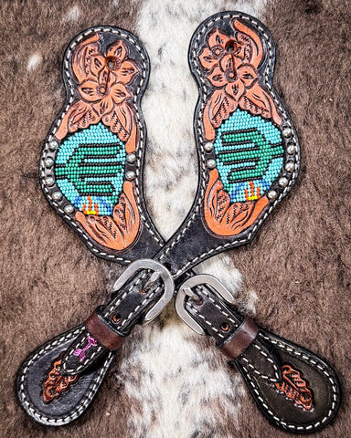 Beaded Cactus Ladies Spur Straps - Spur Straps - Rafter T Ranch Co. - Bronco Western Supply Co.